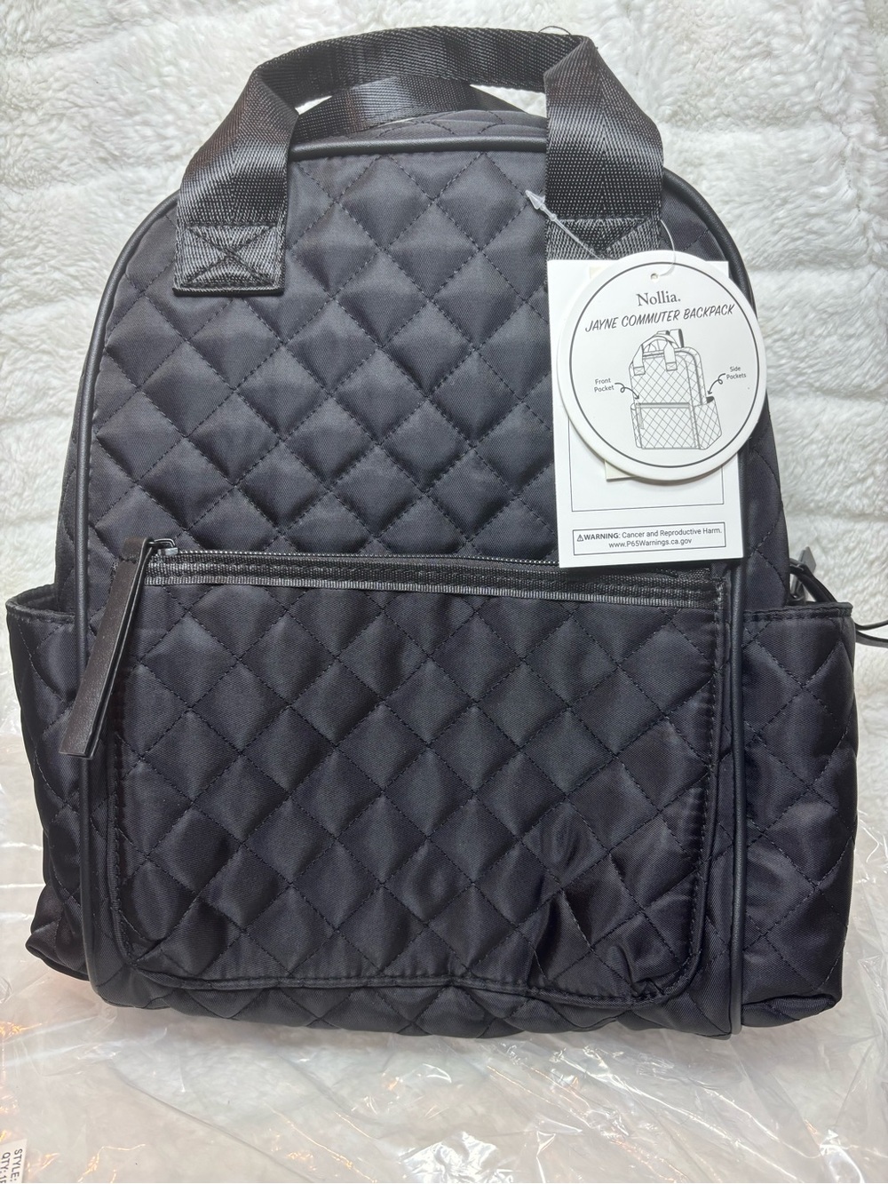 Nollia Quilted Jayne Commuter Black Backpack Lightweight Nylon Travel NEW nWT